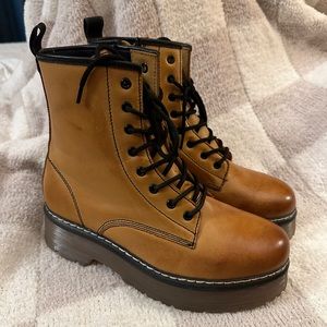 ROOLEE platform combat boots Womens 10 Cognac